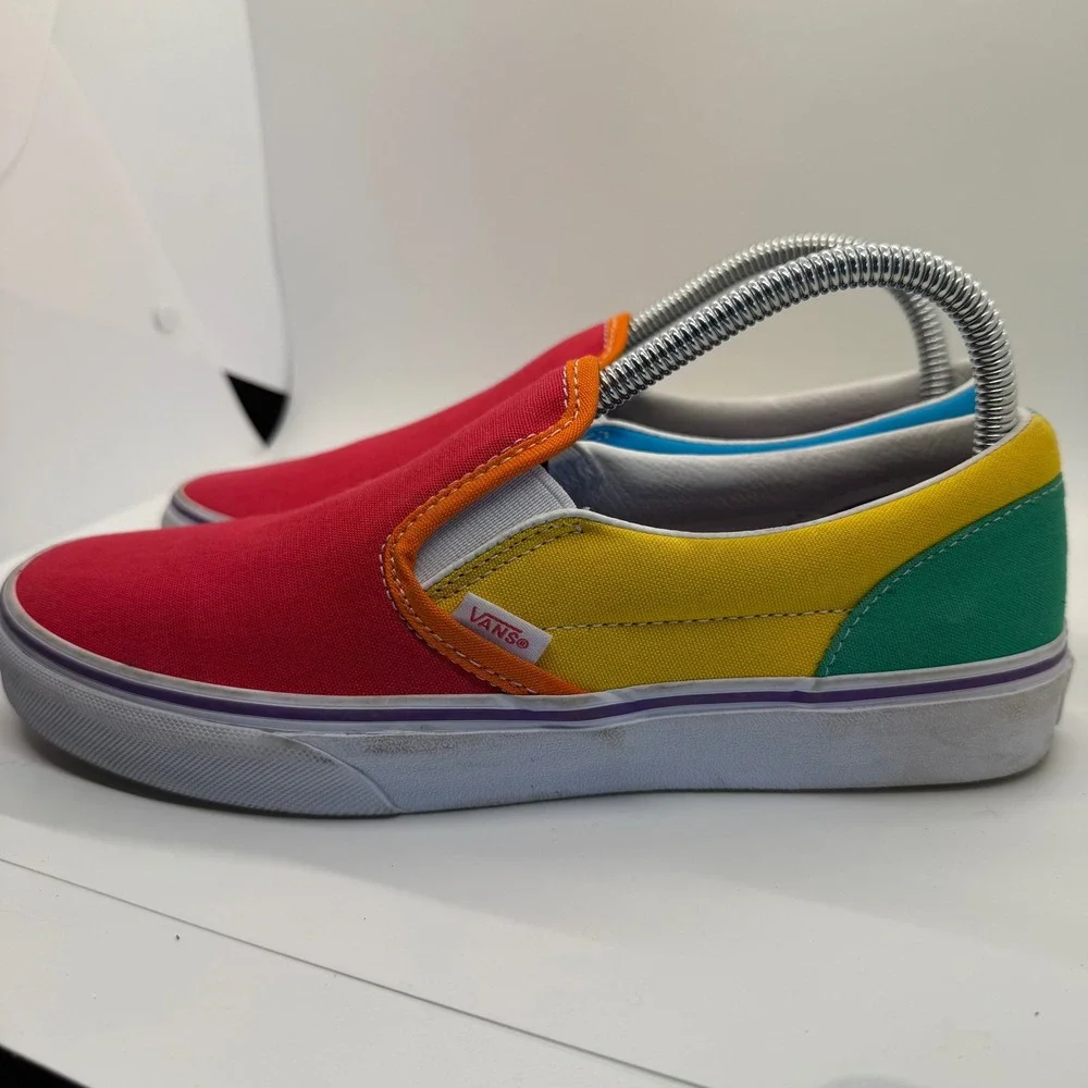 Vans Classic Slip-On Colorblock Multi Color Red Blue Green Juniors 7 Women 8.5